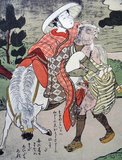 Shunga (春画) is a Japanese term for erotic art. Most shunga are a type of ukiyo-e, usually executed in woodblock print format. While rare, there are extant erotic painted handscrolls which predate the Ukiyo-e movement. Translated literally, the Japanese word shunga means picture of spring; 'spring' is a common euphemism for sex.<br/><br/>

The ukiyo-e movement as a whole sought to express an idealisation of contemporary urban life and appeal to the new chōnin class. Following the aesthetics of everyday life, Edo period shunga varied widely in its depictions of sexuality. As a subset of ukiyo-e it was enjoyed by all social groups in the Edo period, despite being out of favour with the shogunate.<br/><br/>

Suzuki Harunobu (鈴木 春信, 1724 – July 7, 1770) was a Japanese woodblock print artist, one of the most famous in the Ukiyo-e style. He was an innovator, the first to produce full-color prints (nishiki-e) in 1765, rendering obsolete the former modes of two- and three-color prints.<br/><br/>

Harunobu used many special techniques, and depicted a wide variety of subjects, from classical poems to contemporary beauties (bijin, bijin-ga). Like many artists of his day, Harunobu also produced a number of shunga, or erotic images.